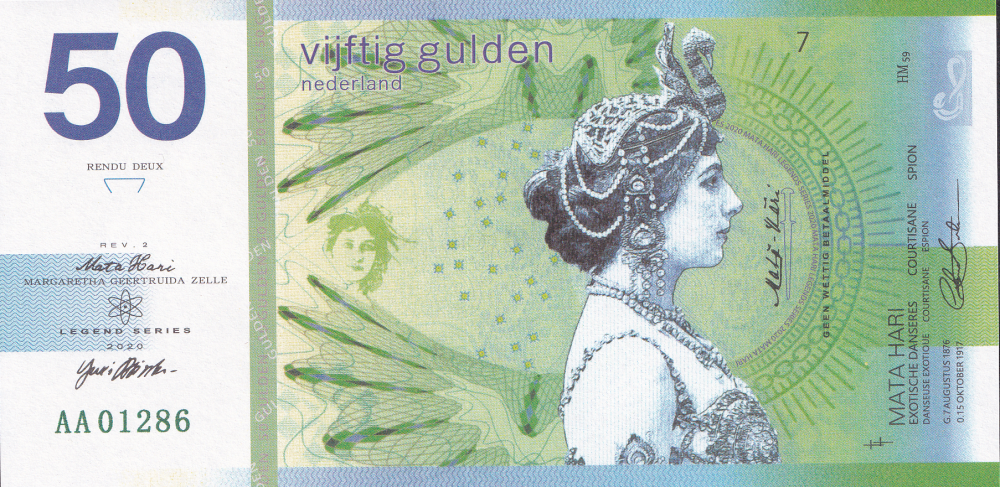 Netherlands Test Note 50 Gulden 2020 Mata Hari UNC Commemorative AA Prefix