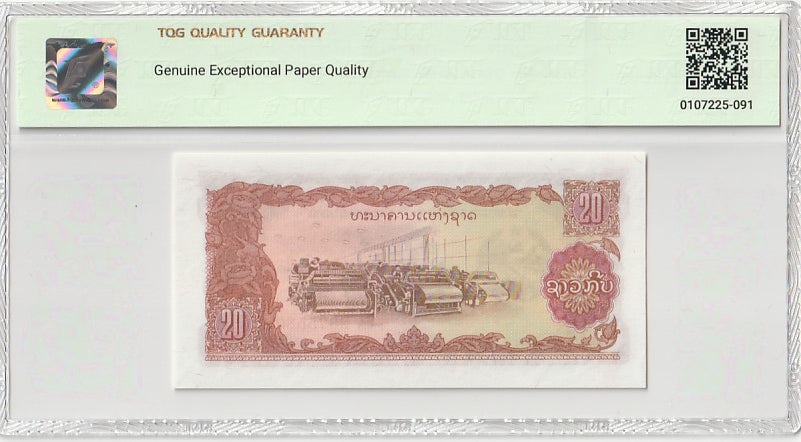 Laos Bank of the Lao PDR 20 Kip ND (1979) P 28b UNC TQG 67 EPQD With Hard Case