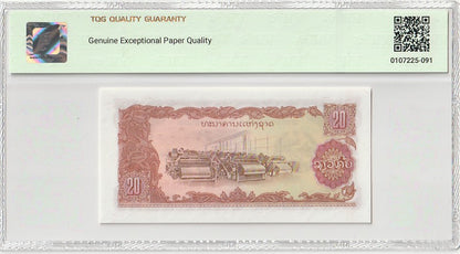 Laos Bank of the Lao PDR 20 Kip ND (1979) P 28b UNC TQG 67 EPQD With Hard Case