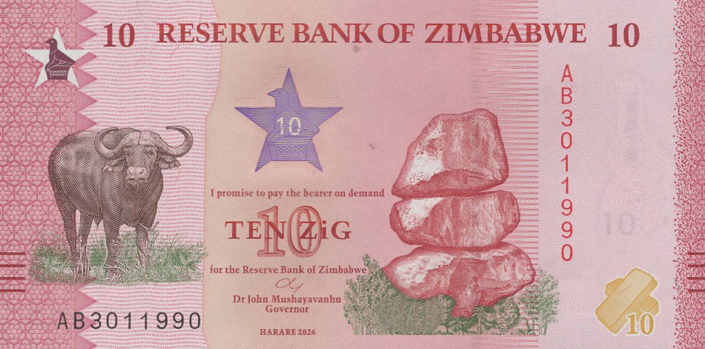 Zimbabwe 10 Zig 2026 P NEW Design UNC