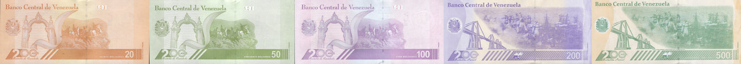 Venezuela 20 50-500 Bolivares 2021 2023 2025 P 117-121 P New UNC Set 5 Lot 5 pcs