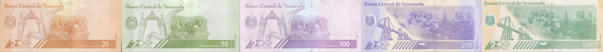 Venezuela 20 50-500 Bolivares 2021 2023 2025 P 117-121 P New UNC Set 5 Lot 10 p