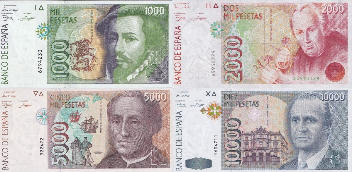 Spain 1000 2000 5000 10000 Pesetas 1992 P 163 164 165 166 UNC Set 4 pcs
