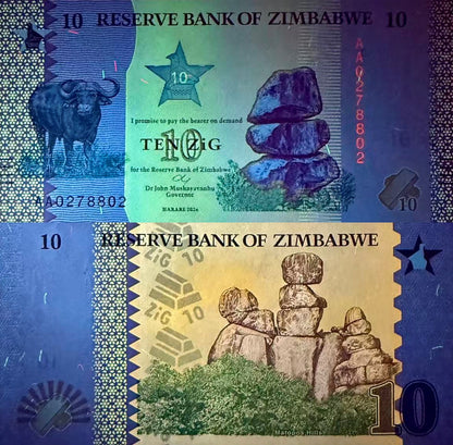 Zimbabwe 10 Zig 2026 P NEW Design UNC 1/5 Bundle Lot 20 pcs