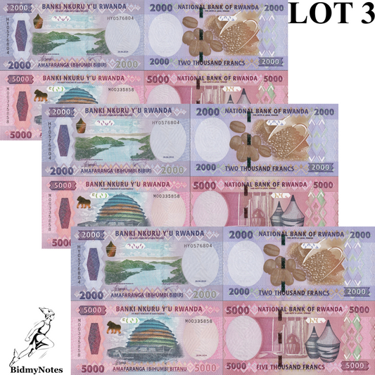 Rwanda 2000 5000 Francs/Amafaranga 2024 P 44 45 New Design UNC Set 2 Lot 3