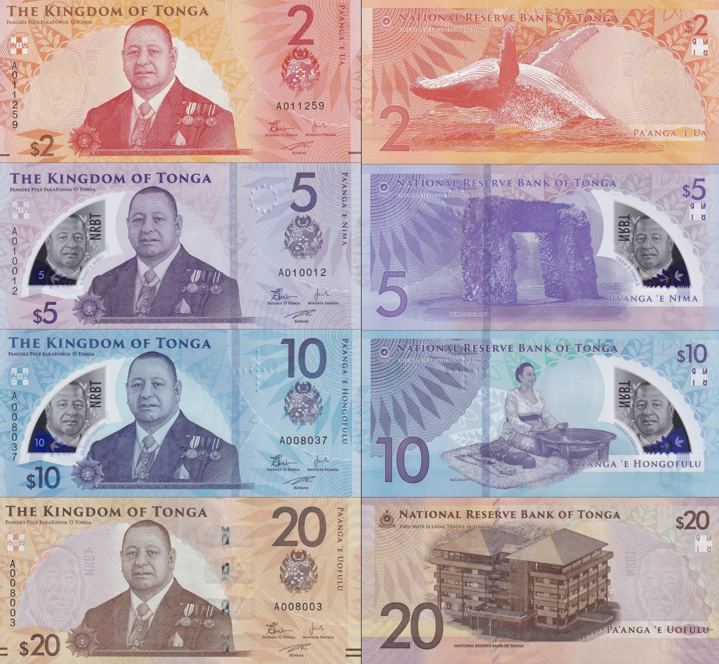 Tonga 2 5 10 20 Pa'anga 2024 P 50 51 52 53  Paper Polymer UNC Set 4 pcs