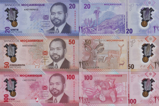 Mozambique 20 50 100 Meticais 2024 P 155 156 157 Polymer UNC Set 3 pcs
