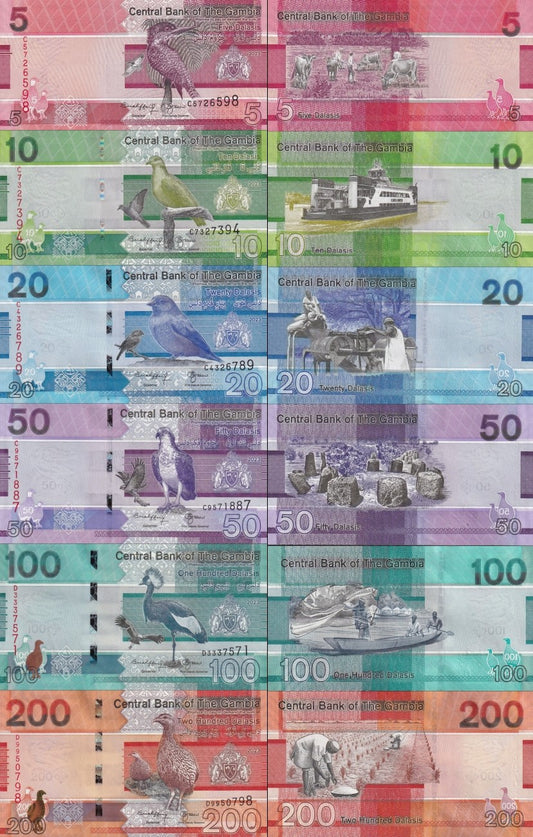 Gambia 5 10 20 50 100 200 Dalasis 2023/2024 P 37 38 39 40 41 42 UNC Set 6 pcs