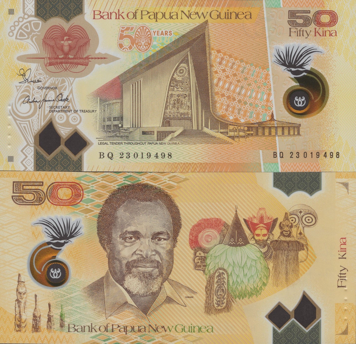 Papua New Guinea 50 Kina 2023/2024 P 57 New Design Polymer UNC Commemorative