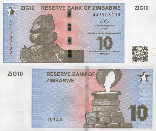 Zimbabwe 10 Zig 2024 P 110 UNC AA First Prefix