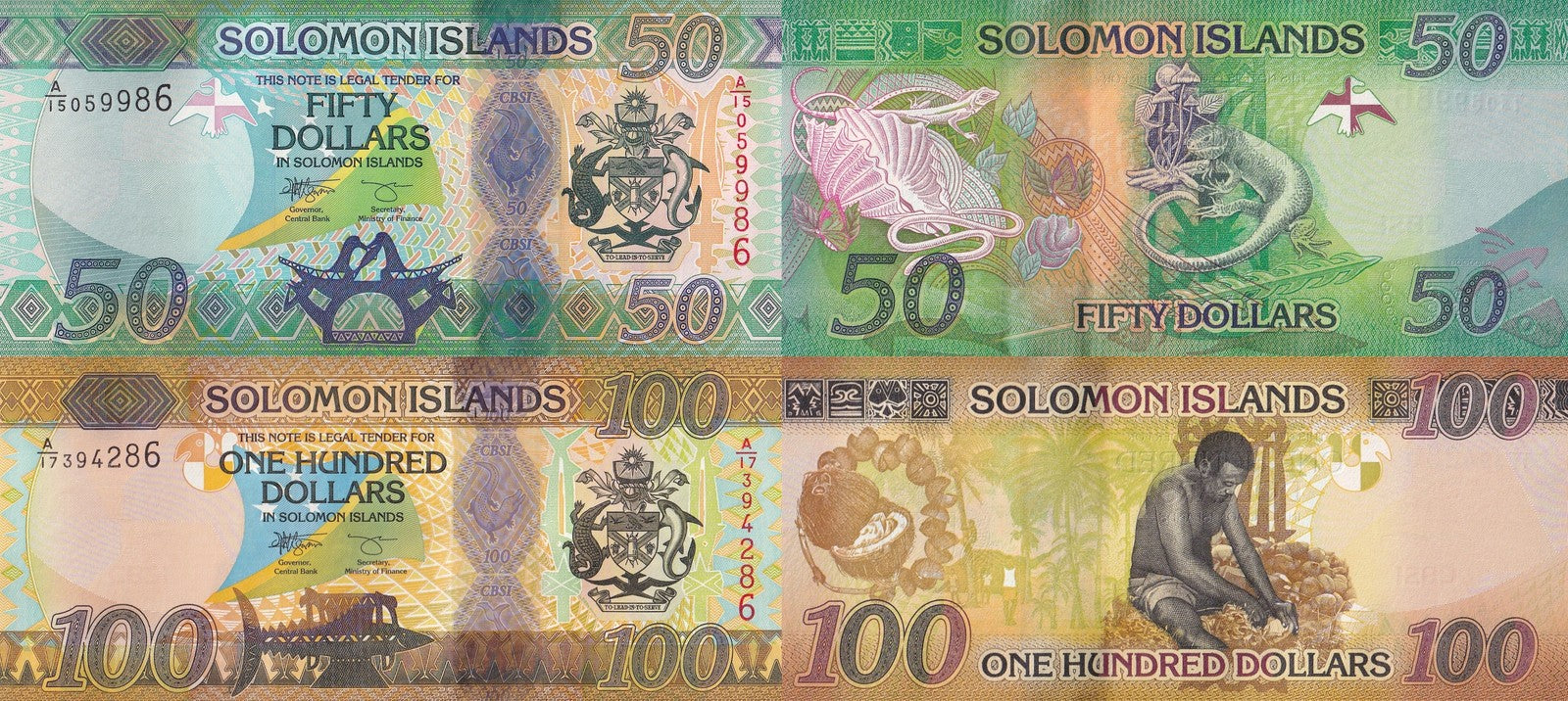 Solomon Islands 50 100 Dollars 2023/2024 P 35 36 New Security UNC Set 2 pcs