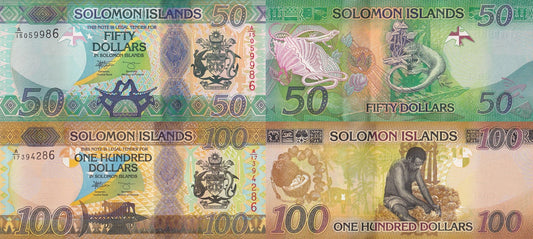 Solomon Islands 50 100 Dollars 2023/2024 P 35 36 New Security UNC Set 2 pcs