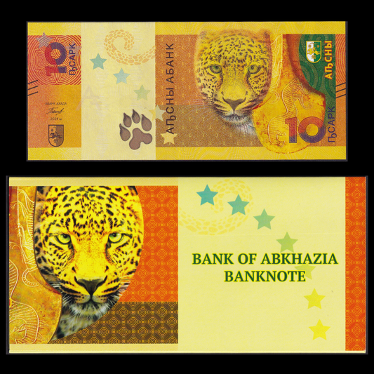 Abkhazia 10 Apsar 2023/2024  Leopard P 3 New UNC With Hand Signed With Folder