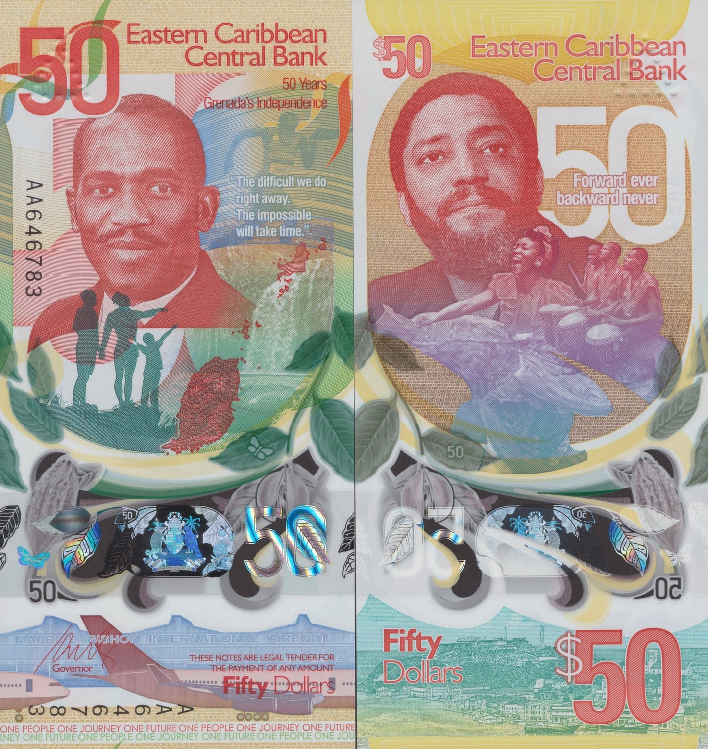 East Caribbean States 50 Dollars 2024 P 62 Polymer UNC COMM. AA First Prefix