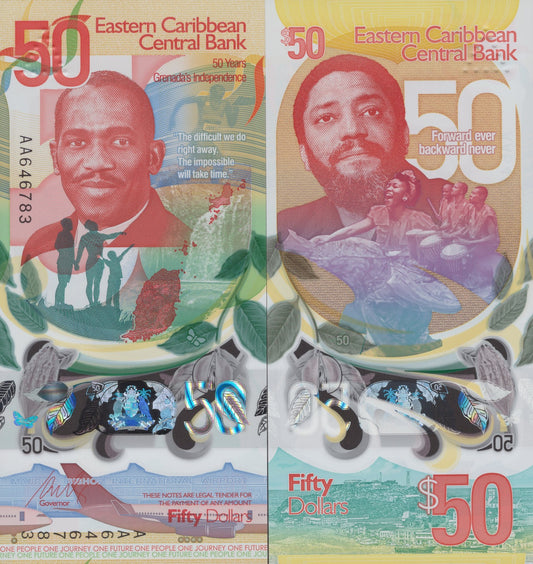 East Caribbean States 50 Dollars 2024 P 62 Polymer UNC COMM. AA First Prefix