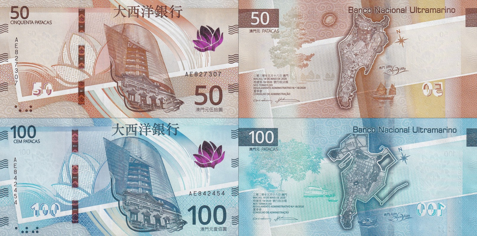Macau Macao BNU 50 100 Patacas 2025 P New Issue UNC Set 2 pcs