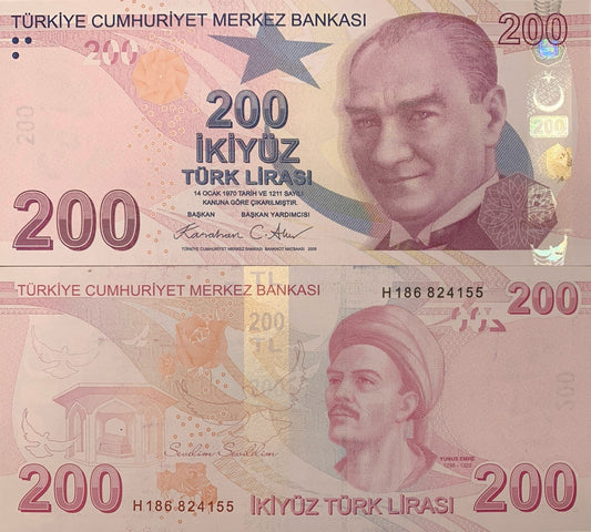 Turkey 200 Turk Lirasi 2009 2024 P 227 New Design UNC