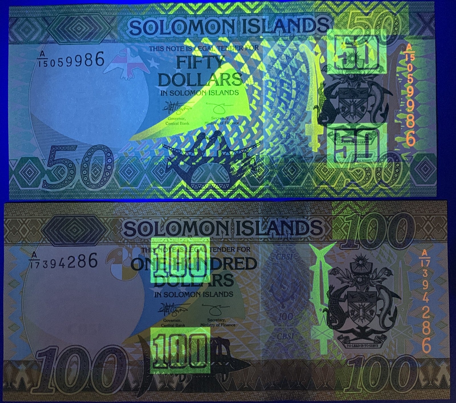 Solomon Islands 50 100 Dollars 2023/2024 P 35 36 New Security UNC Set 2 pcs