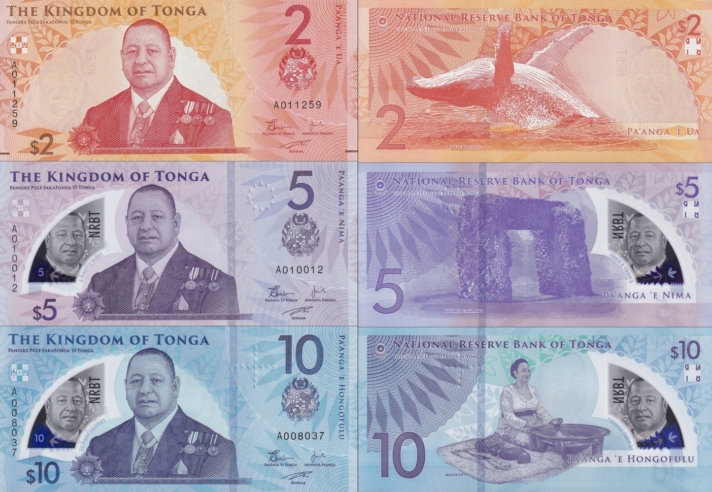 Tonga 2 5 10 Pa'anga 2024 P 50 51 52 Paper Polymer UNC Set 3 pcs