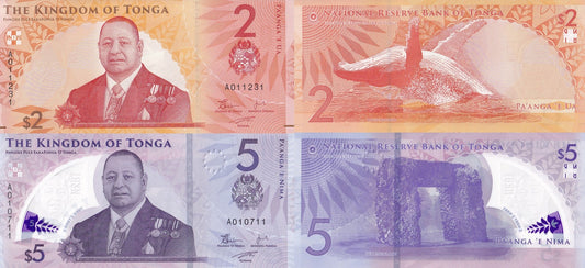 Tonga 2 5 Pa'anga 2024 P 50 51 Paper Polymer UNC Set 2 pcs